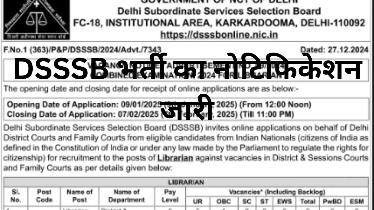 DSSSB Librarian Vacancy