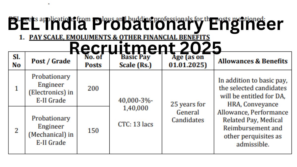 BEL India Probationary Engineer Recruitment 2025