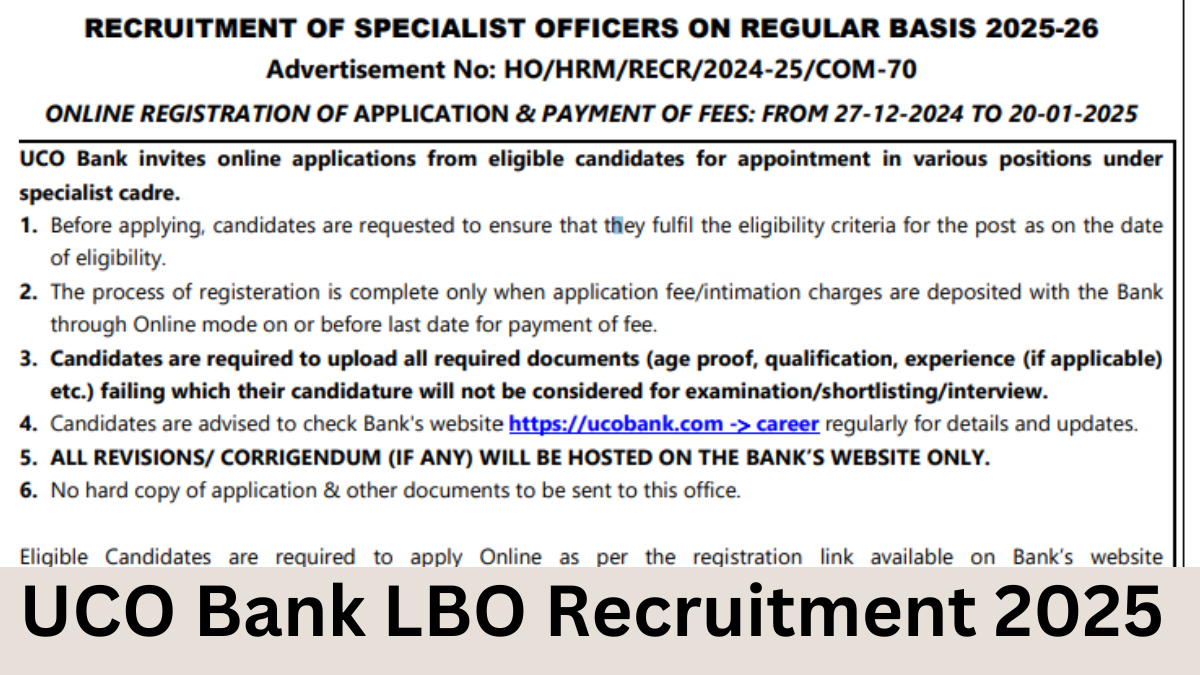 UCO Bank LBO Recruitment 2025