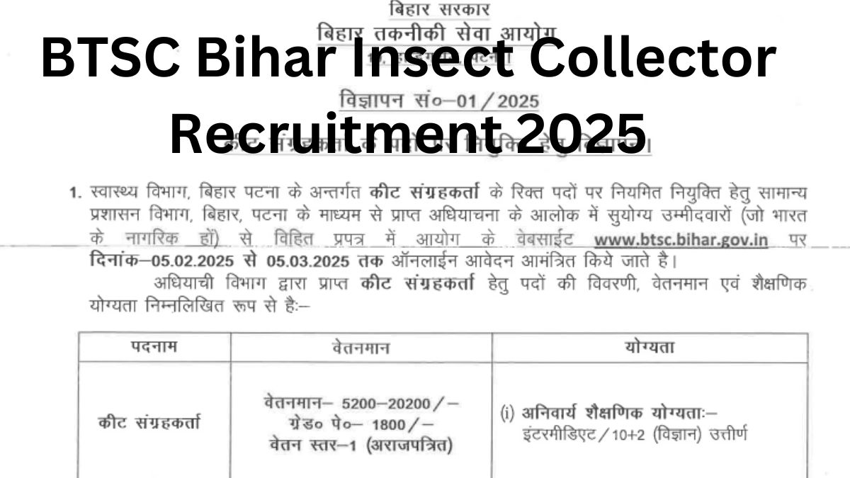 BTSC Bihar Insect Collector Recruitment 2025