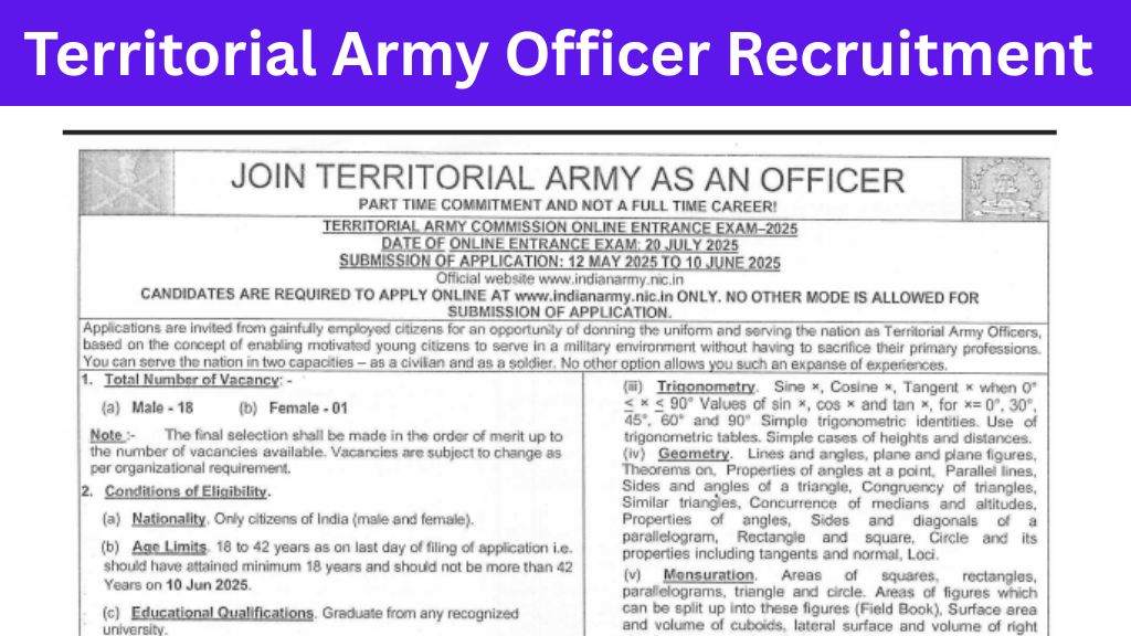 Territorial Army Officer Recruitment 2025
