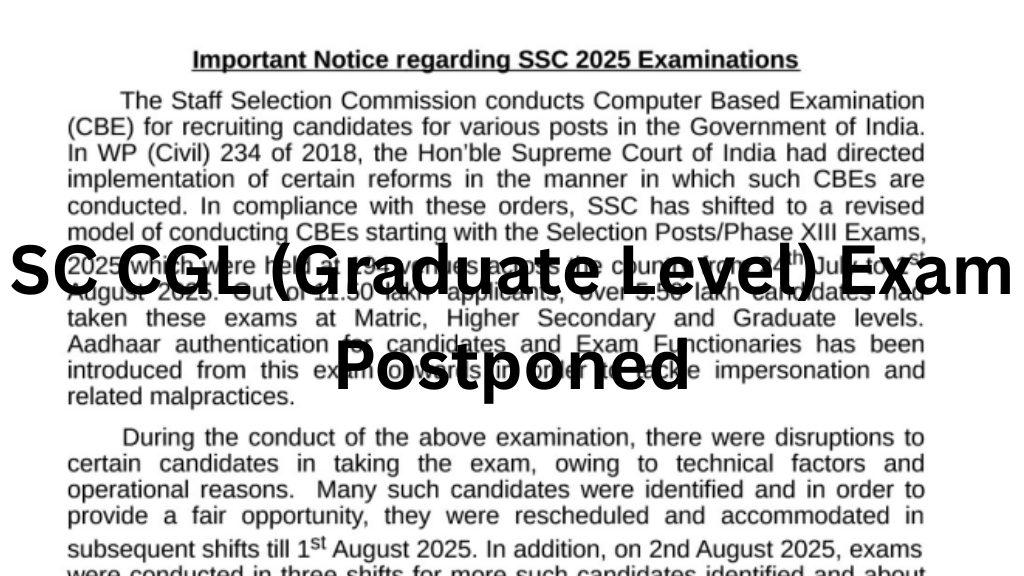 SC CGL (Graduate Level) Exam Postponed