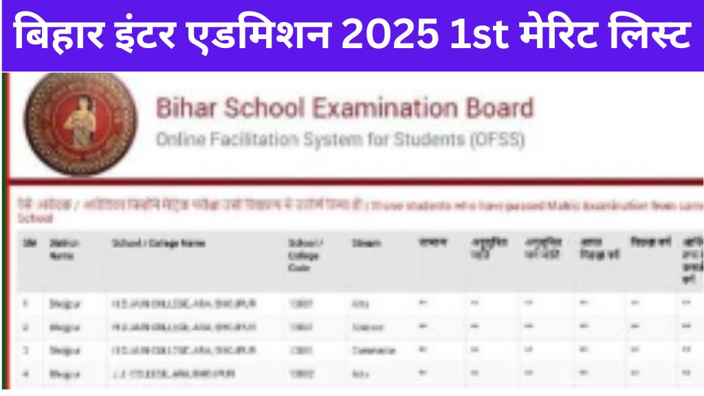 Bihar Board 11th Admission 1st Merit List 2025